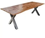 SAM Esstisch, Beige, Metall, Echtholz,Mangoholz, Quadratisch,Rechteckig, X-Form,