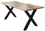 SAM Esstisch, Beige, Metall, Echtholz,Akazie, Quadratisch,Rechteckig, X-Form,