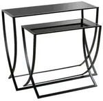 Beistelltischset, Schwarz, Metall, Glas, 2-teilig, rechteckig, 30x55-65x60-80...