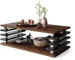 designimpex Couchtisch, Nussbaum, Schwarz Hochglanz, Holzwerkstoff, 120x40x60 cm,
