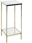 Beistelltisch, Messing, Metall, Glas, quadratisch, Rundrohr, 28x66x28 cm, offenes