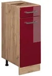 Vicco K&uuml;chenunterschrank, Rot, Honigeiche, Holzwerkstoff, 1 F&auml;cher, 1...