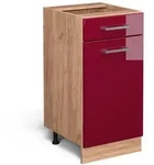 Vicco K&uuml;chenunterschrank, Rot, Honigeiche, Holzwerkstoff, 1 F&auml;cher, 1...