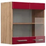 Vicco K&uuml;chenglasschrank, Rot, Honigeiche, Holzwerkstoff, 1 F&auml;cher, Rechteckig,