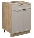 Vicco K&uuml;chenunterschrank, Grau, Honigeiche, Holzwerkstoff, 3 F&auml;cher, 1...
