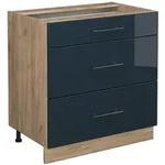 Vicco K&uuml;chenunterschrank, Dunkelblau, Honigeiche, Holzwerkstoff, 3 F&auml;cher, 3