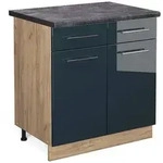 Vicco K&uuml;chenunterschrank, Dunkelblau, Honigeiche, Holzwerkstoff, 3 F&auml;cher, 2
