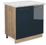 Vicco K&uuml;chenunterschrank, Dunkelblau, Honigeiche, Holzwerkstoff, 2 F&auml;cher,