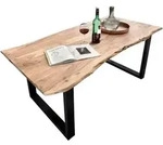Mid.you Esstisch, Natur, Schwarz, Holz, Metall, Akazie, massiv, rechteckig, Kufe,