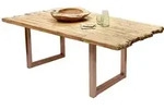 Mid.you Esstisch, Braun, Natur, Holz, Metall, Teakholz, massiv, rechteckig, Kufe,