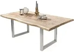 Mid.you Esstisch, Natur, Silber, Holz, Metall, Mangoholz, massiv, rechteckig, Kufe,