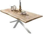 Mid.you Esstisch, Natur, Silber, Holz, Metall, Mangoholz, massiv, rechteckig,