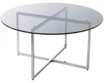 Couchtisch Ricardo, Grau, Edelstahl, Metall, Glas, rund, Flachrohr, 75x45x75 cm,