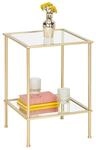 Beistelltisch, Gold, Metall, Glas, quadratisch, Rundrohr, 39x55x39 cm, Wohnzimmer,