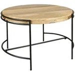 Livetastic Couchtisch, Schwarz, Hellbraun, Holz, Metall, Mangoholz, vollmassiv, rund,