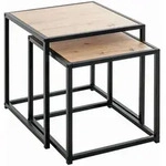 Beistelltischset, Schwarz, Eiche, Metall, Holzwerkstoff, 2-teilig, quadratisch,