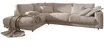 Kawola Ecksofa, Taupe, Kunststoff, Echtholz, 3-Sitzer, F&uuml;llung: Komfortschaum,