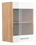 Vicco K&uuml;chenglasschrank, Wei&szlig; Hochglanz, Honigeiche, Holzwerkstoff, 1 F&auml;cher,