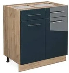 Vicco K&uuml;chenunterschrank, Dunkelblau, Honigeiche, Holzwerkstoff, 3 F&auml;cher, 2