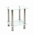 Beistelltisch, Wei&szlig;, Edelstahl, Metall, Glas, quadratisch, rund, 40x46x40 cm,