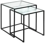 Beistelltischset, Klar, Schwarz, Metall, Glas, 2-teilig, rechteckig, eckig,
