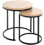 Beistelltischset, Schwarz, Eiche, Metall, Holzwerkstoff, 2-teilig, rund,...