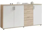 Carryhome Kommode Bobby, Wei&szlig;, Sonoma Eiche, Kunststoff, 2 F&auml;cher, 4 Schublade(n)