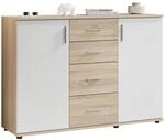 Carryhome Kommode Bobby, Wei&szlig;, Sonoma Eiche, Kunststoff, 2 F&auml;cher, 4 Schublade(n)
