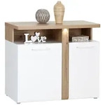 Sideboard, Wei&szlig;, Eiche, Holzwerkstoff, Metall, Kunststoff, 3 F&auml;cher,