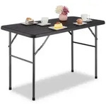 Relaxdays Gartentisch, Schwarz, Kunststoff, Metall, 118x74x60 cm, Gartenm&ouml;bel,