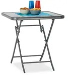 Relaxdays Balkontisch, Grau, Metall, Glas, 70x70x70 cm, Balkonm&ouml;bel,...