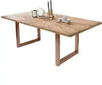 Mid.you Esstisch, Braun, Natur, Holz, Metall, Teakholz, massiv, rechteckig, Kufe,