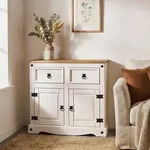CARO-M&ouml;bel Anrichte, Wei&szlig;, Braun, Holz, Kiefer, Vintage, 87x76x40 cm, Wohnzimmer,