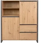 Mid.you Highboard, Anthrazit, Eiche, Holzwerkstoff, 3 F&auml;cher, 2 Schublade(n)