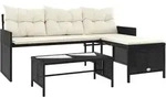 vidaXL Gartensofa, Creme, Kunststoff, L-Form,rechteckig, S&auml;ule, Loungem&ouml;bel,