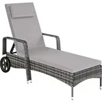 tectake Rattan-Sonnenliege,, Grau, Kunststoff, 70x33x200 cm, Gartenm&ouml;bel,