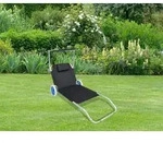 Gardenson Gartenliege, Schwarz, Metall, Textil, 165x16x65 cm, verstellbares Dach,