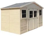 Timbela Holz-Gartenhaus, Beige, Holz, 418x246x199 cm, Aufbewahrung &...