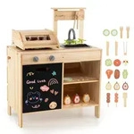 Costway Kinderk&uuml;che, Natur, Holz, 40x90x69 cm, Spielzeug, Kinderspielzeug,
