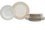 Ritzenhoff Breker Tafelservice Geo, Wei&szlig;, Beige, Keramik, 12-teilig, 18x28x28 cm,