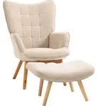 Homcom Ohrensessel, Beige, Textil, Echtholz,Buche, 1-Sitzer, F&uuml;llung: Schaumstoff,