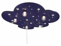 Kinderdeckenleuchte Wolke, Blau, Kunststoff, Holz, 57x7x74 cm, Sternenhimmel,