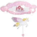 Kinderdeckenleuchte Schlo&szlig;/Einhorn, Rosa, Holz, Birke, 75x50x8 cm, 3-fach...