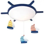 Kinderdeckenleuchte Segelboote, Blau, Wei&szlig;, Metall, Kunststoff, Holzwerkstoff,