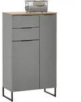 home24 Midischrank Denver, Grau, Eiche, Metall, 3 F&auml;cher, 2 Schublade(n) Schubladen,