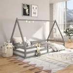 Idimex Hausbett, Grau, Holz, Kiefer, Mode, 96x152x206 cm, FSC Mix, Kinder- &