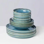 Gipfelst&uuml;ck Tafelservice Tiefer See, Blau, Gr&uuml;n, Keramik, 12-teilig,