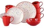 Creatable Kombiservice Joy Rot-bunt, Mehrfarbig, Keramik, 16-teilig, Punkte, 300