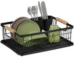 Relaxdays Abtropfgestell, Schwarz, Metall, Kunststoff, Holz, 42x15.5x31 cm, Kochen,