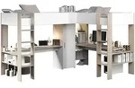 Vente-Unique Hochbett, Wei&szlig;, Holz, 2-Sitzer, 6 F&auml;cher, 90x200 cm, Kinderzimmer &